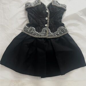 Heavily beaded silk corset dress with a full mini skirt by Simon Fabrice 80s sz6